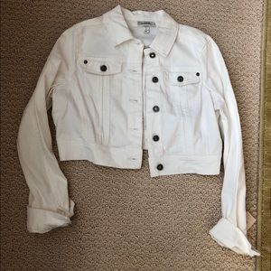 Cropped white denim jacket